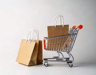 shopping basket and several shopping bags, generative ai