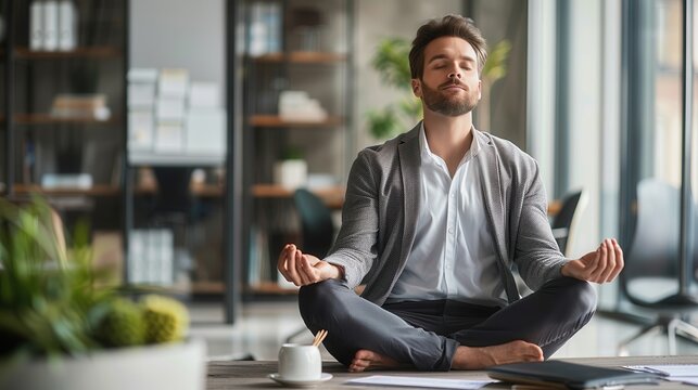 office employee doing yoga in a work place