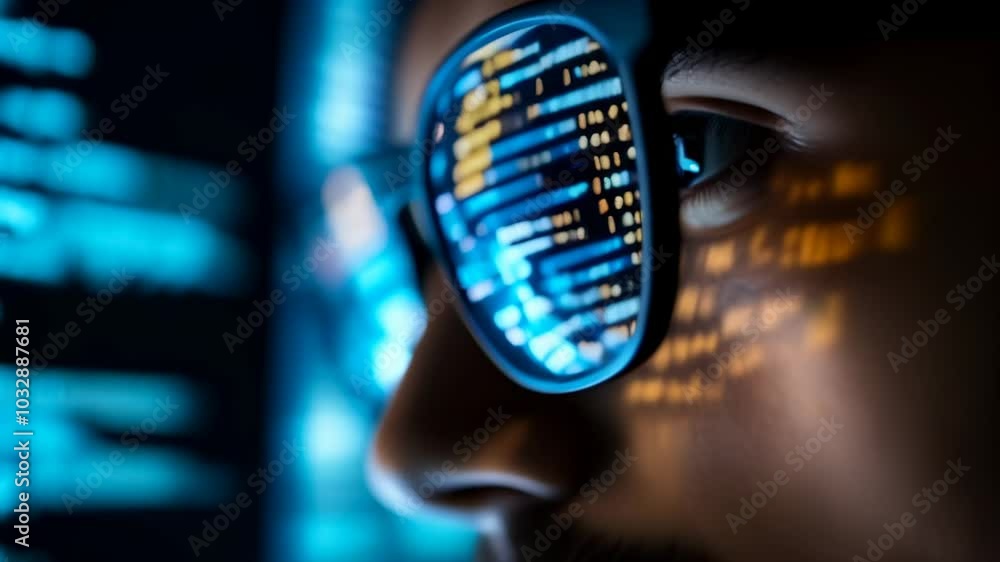 Aufkleber Software developer coding late at night, surrounded by technology and lines of code, exploring programming languages and the future of technology