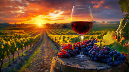 Viñedo Mendoza Argentina, uvas, copa de vino, atardecer