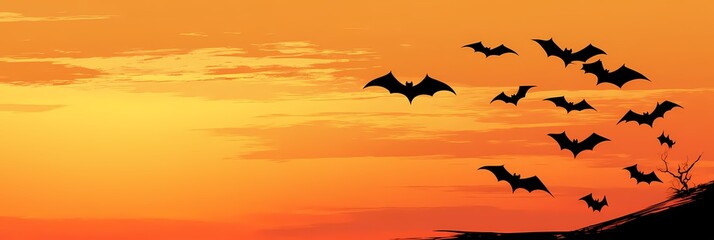 Bats With Orange Sky Background Website Banner