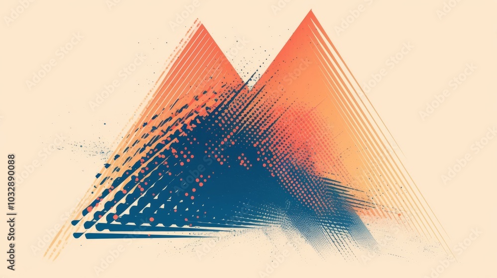Poster triangle shapes in a geometric oscillation wave pattern, set against a light background , simple aes