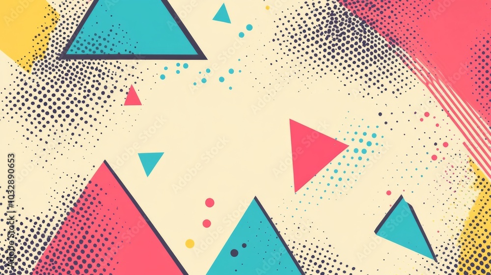 Poster triangle shapes in a geometric oscillation wave pattern, set against a light background , simple aes