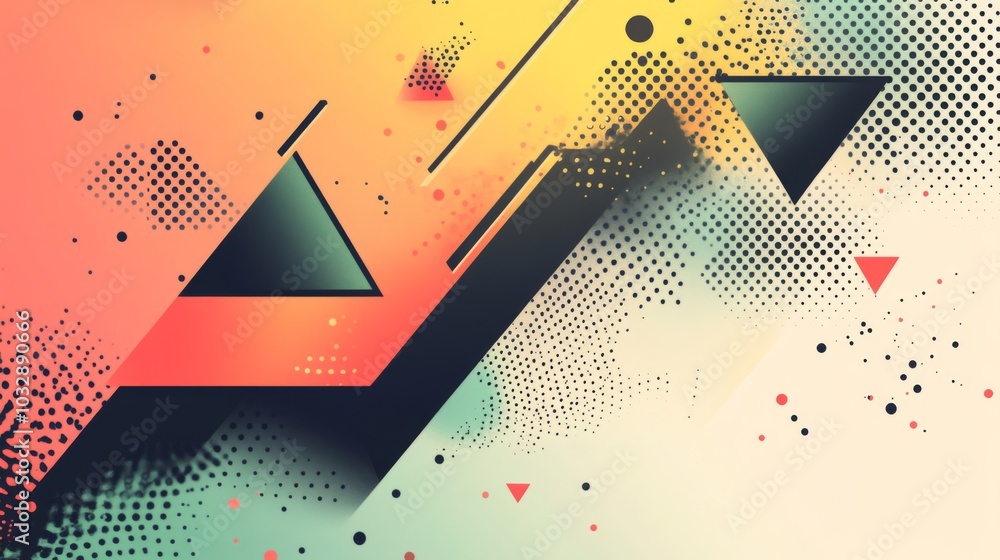 Poster triangle shapes in a geometric oscillation wave pattern, set against a light background , simple aes