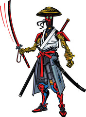 Obraz premium vector illustration of the cyber samurai with katana sword