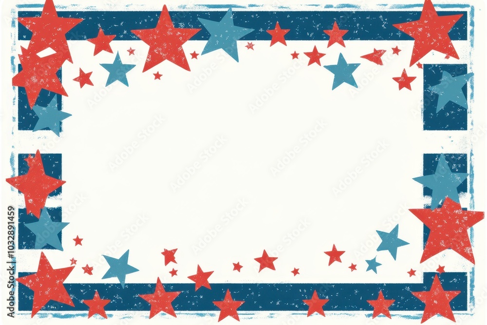 Poster a simple and cute design of the american flag as an empty rectangle frame, with stars arranged in pl