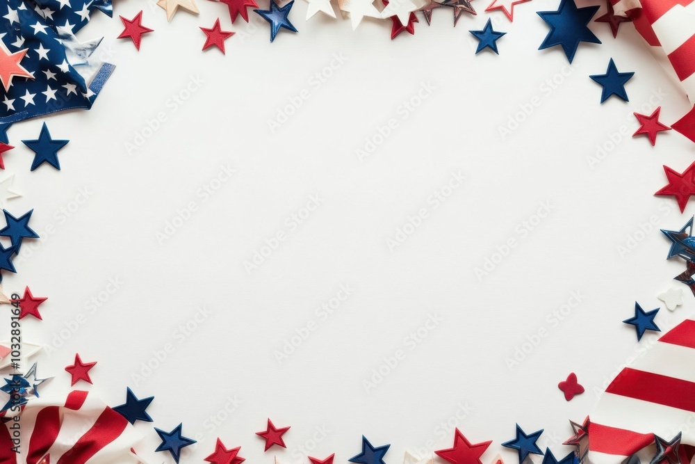 Poster a blank frame with an american flag background and stars on the border, no text or images in the cen