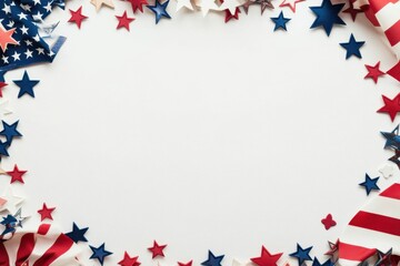 Fototapeta premium A blank frame with an American flag background and stars on the border, no text or images in the center of the picture Generative AI