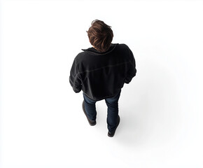 top view of a man walking isolated on white background