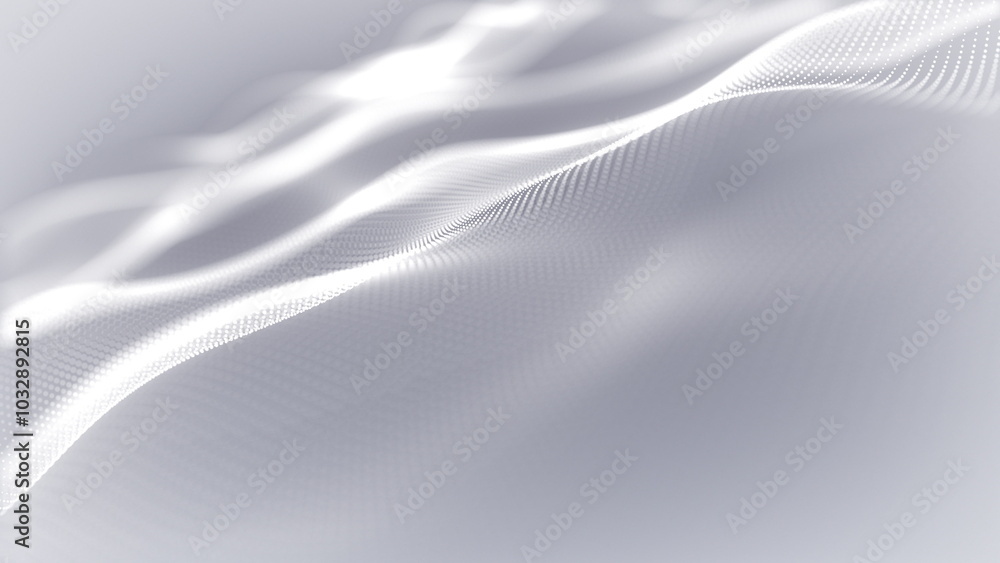 Poster particles white wave cyber technology background loop. abstract seamless animation of mesh glowing d