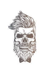 Hipster skull with beard and mustache with cigar in mouth.. Original vector illustration in vintage style. T-shirt design.
