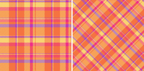 Fabric background pattern of tartan texture check with a seamless plaid vector textile. Set in happy colors for school uniform trends.