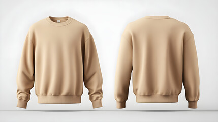Front and back view of beige cotton crewneck sweater mockups