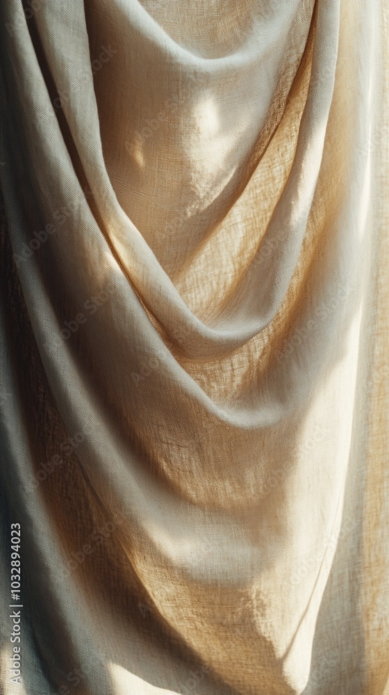 Poster elegant folds of soft, cream-colored fabric cascade in gentle waves, creating a mesmerizing interpla