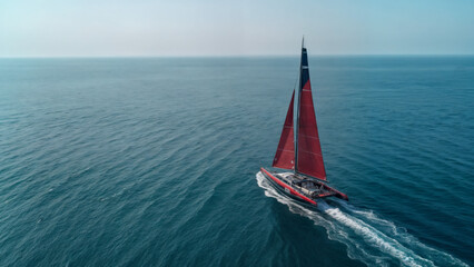 Fototapeta premium Catamaran Racing Boat on Open Sea
