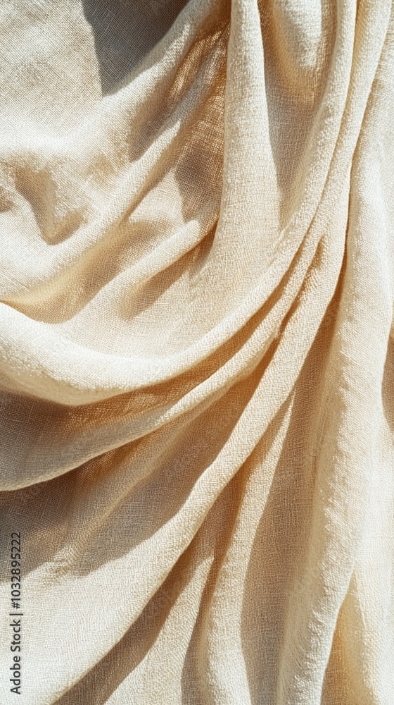 Poster soft folds of cream-colored fabric drape elegantly, creating a gentle interplay of light and shadow.