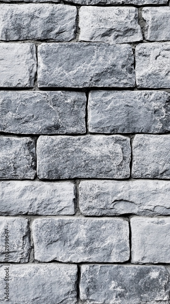 Poster textured gray stone wall with rough-hewn blocks stacked in an irregular pattern, showcasing the natu