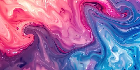 This abstract background showcases beautiful swirling liquid flows in shades of pink and blue creating a dynamic visual effect