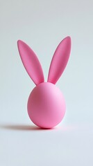 Whimsical pink Easter egg with long bunny ears standing upright, evoking playful holiday spirit against a clean white background. Minimalist design.