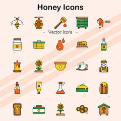 Icons representing honey production and bee farming.