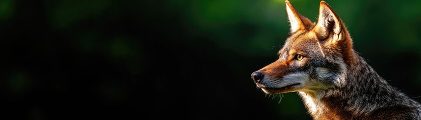 Fototapeta premium Coyote with a sharp gaze, set against a blurred green background.