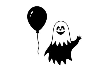 halloween ghost design illustration and a balun with hand on white background .