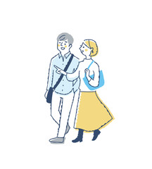 並んで歩いている若いカップル