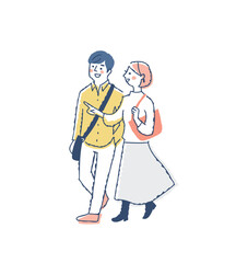 並んで歩いている若いカップル
