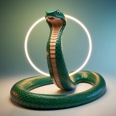 Fototapeta premium A bright green wooden snake symbolizing wisdom, flexibility, intelligence and hard work.