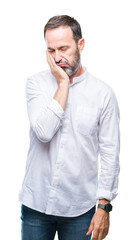 Fototapeta premium Middle age hoary senior man over isolated background thinking looking tired and bored with depression problems with crossed arms.