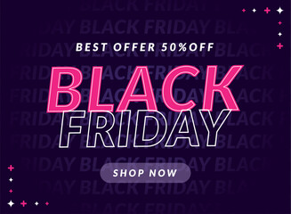 Black Friday special offer with discount in neon style, Vector