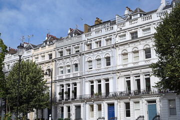 Street of elegant white townhouses in London