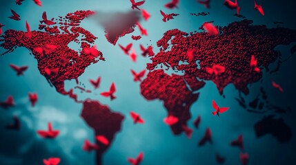 map of the world with a flag on a white background