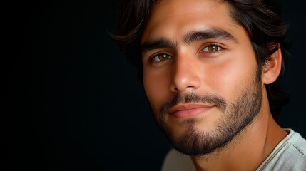Fototapeta premium close up of a handsome young man with a beard and a dark gray background
