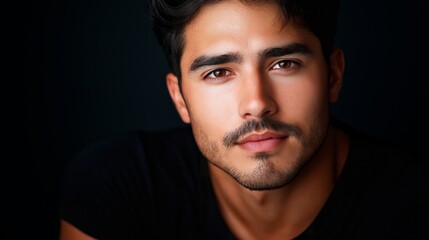 Obraz premium close up of a handsome young man with a beard and a dark gray background