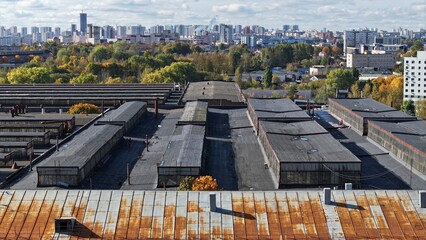 Modern Minsk. Panorama of Minsk, the capital of Belarus. New buildings of the big city against the background of old industrial neighborhoods. The development of the metropolis. City of millions.