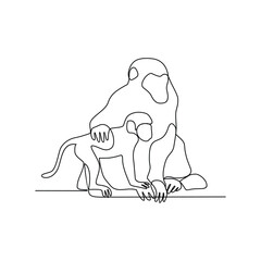 One continuous line drawing of people with monkey with their young vector illustration. Animal themes design in simple linear style vector concept. Animal design for educational presentation purpose. © RM Design
