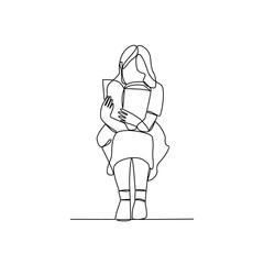 One continuous line drawing of people with reading activity illustration. Reading design in simple continuous linear style vector concept. Reading themes design for educational presentation purpose.