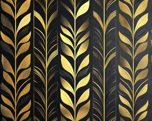 Vector geometric golden art deco background with luxury linear leaves pattern