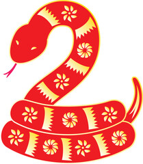 Red Golden Snake Zodiac Animals for Chinese Lunar New Year.