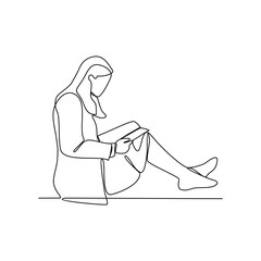 One continuous line drawing of people with reading activity illustration. Reading design in simple continuous linear style vector concept. Reading themes design for educational presentation purpose.