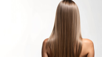 Fototapeta premium Beautiful, Long, Straight Hair. Woman with Shiny, Healthy Blonde Hair isolated on White background. Beauty, Hair Care, Salon with Copy Space