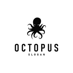 Octopus Logo, Old Retro Vintage Design Ocean Animal Vector Tentacle Illustration Template