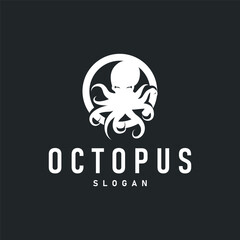 Octopus Logo, Old Retro Vintage Design Ocean Animal Vector Tentacle Illustration Template
