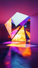 127. A dynamic 3D triangle dance floor, pulsating with rhythm and energy
