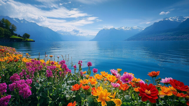 lake and mountains