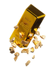 Gold Bar float in mid air with element ingot nugget. Gold bar standard is bank reserve to finance...