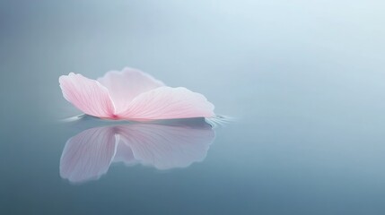 Flower Petal Floating on Water with Gentle Reflections