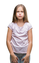 Fototapeta premium Young beautiful girl over isolated background puffing cheeks with funny face. Mouth inflated with air, crazy expression.