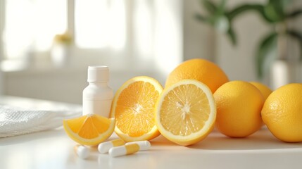 Naklejka premium Oranges Lemons and Vitamins for Cold Prevention
